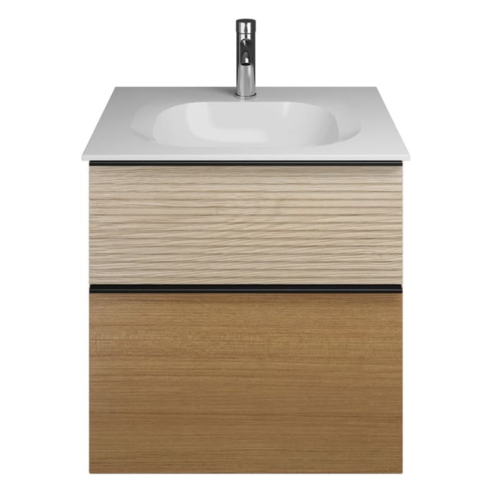 burgbad Fiumo Mineralguss-Waschtisch mit Unterschrank 62 cm, mit Griff G0200, oben mit Plissée-Struktur