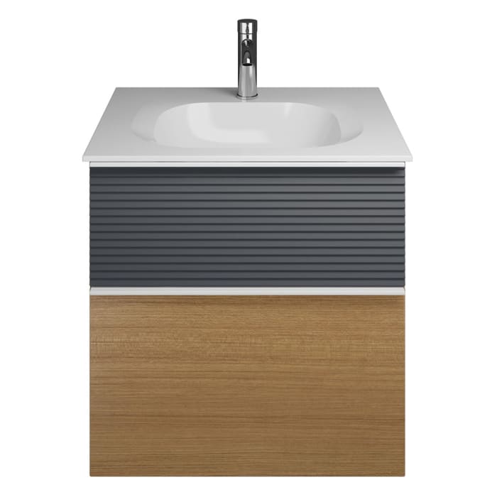 burgbad Fiumo Mineralguss-Waschtisch mit Unterschrank 62 cm, mit Griff G0223, oben mit Plissée-Struktur