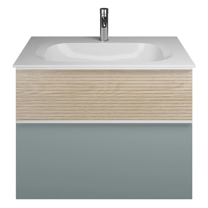 burgbad Fiumo Mineralguss-Waschtisch mit Unterschrank 82 cm, mit Griff G0223, oben mit Plissée-Struktur