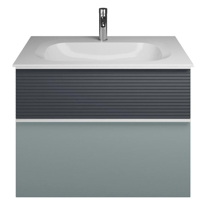 burgbad Fiumo Mineralguss-Waschtisch mit Unterschrank 82 cm, mit Griff G0223, oben mit Plissée-Struktur