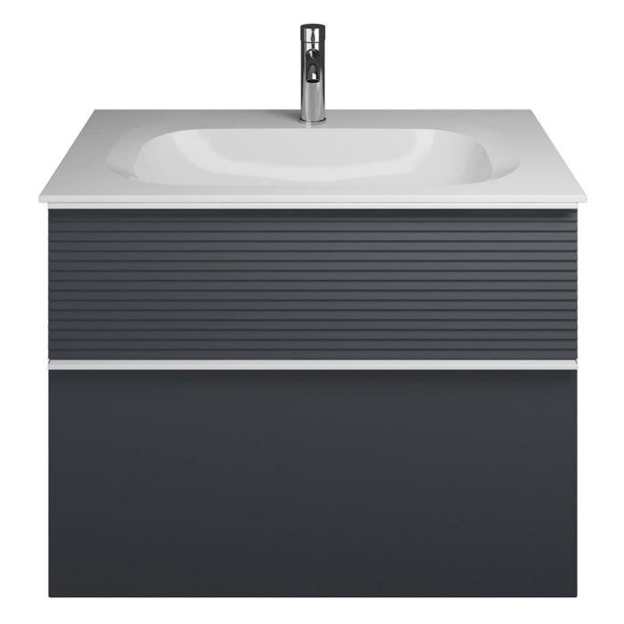 burgbad Fiumo Mineralguss-Waschtisch mit Unterschrank 82 cm, mit Griff G0223, oben mit Plissée-Struktur