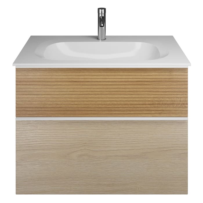 burgbad Fiumo Mineralguss-Waschtisch mit Unterschrank 82 cm, mit Griff G0223, oben mit Plissée-Struktur