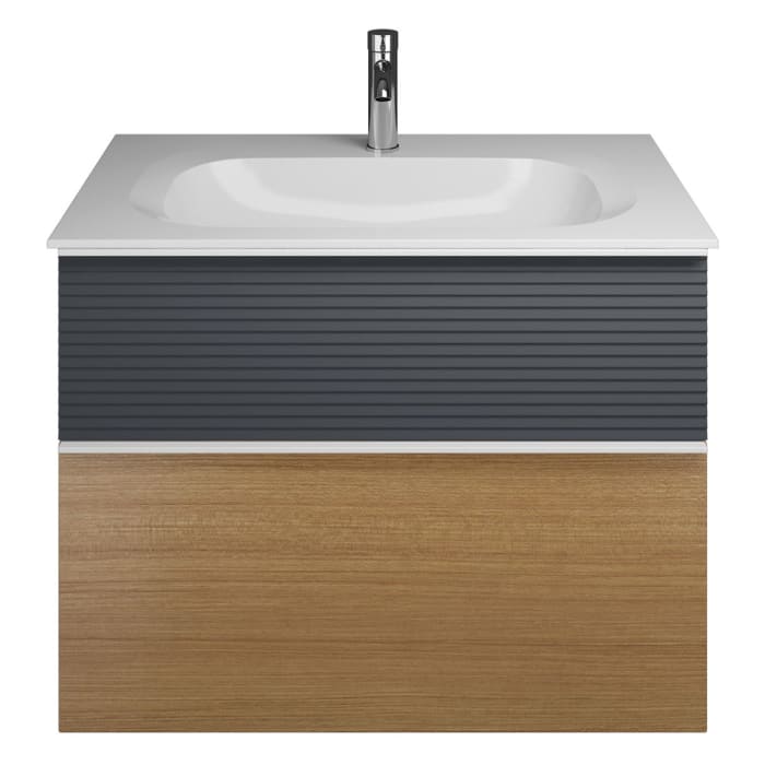 burgbad Fiumo Mineralguss-Waschtisch mit Unterschrank 82 cm, mit Griff G0223, oben mit Plissée-Struktur