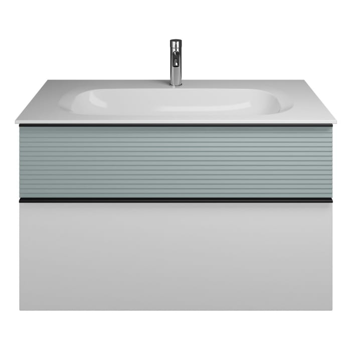 burgbad Fiumo Mineralguss-Waschtisch mit Unterschrank 102 cm, mit Griff G0200, oben mit Plissée-Struktur