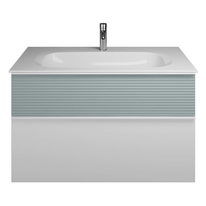 burgbad Fiumo Mineralguss-Waschtisch mit Unterschrank 102 cm, mit Griff G0223, oben mit Plissée-Struktur