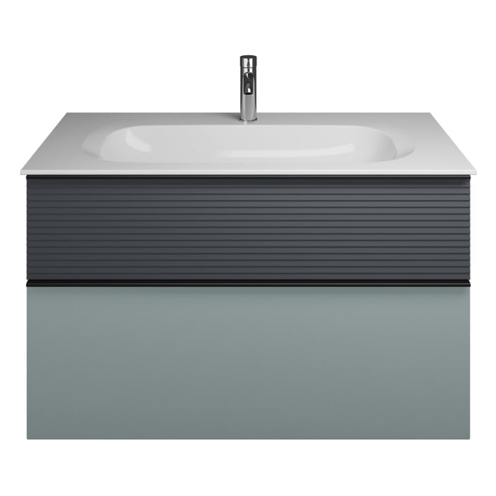 burgbad Fiumo Mineralguss-Waschtisch mit Unterschrank 102 cm, mit Griff G0200, oben mit Plissée-Struktur