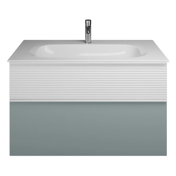 burgbad Fiumo Mineralguss-Waschtisch mit Unterschrank 102 cm, mit Griff G0223, oben mit Plissée-Struktur