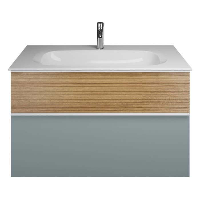 burgbad Fiumo Mineralguss-Waschtisch mit Unterschrank 102 cm, mit Griff G0223, oben mit Plissée-Struktur