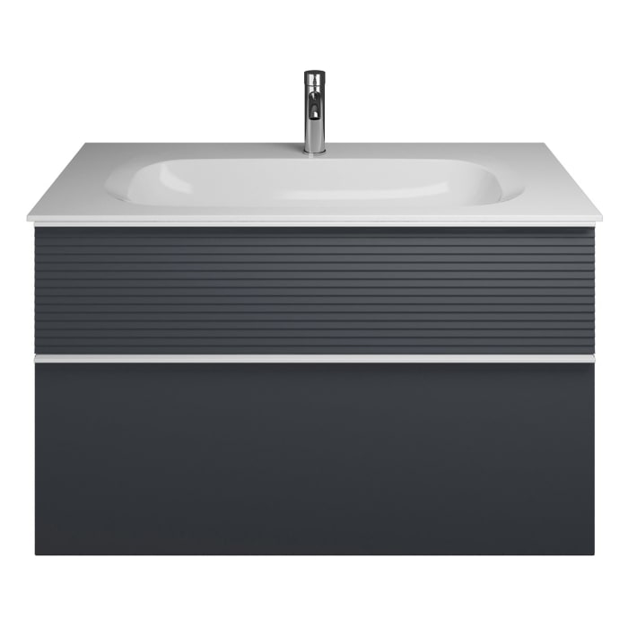 burgbad Fiumo Mineralguss-Waschtisch mit Unterschrank 102 cm, mit Griff G0223, oben mit Plissée-Struktur