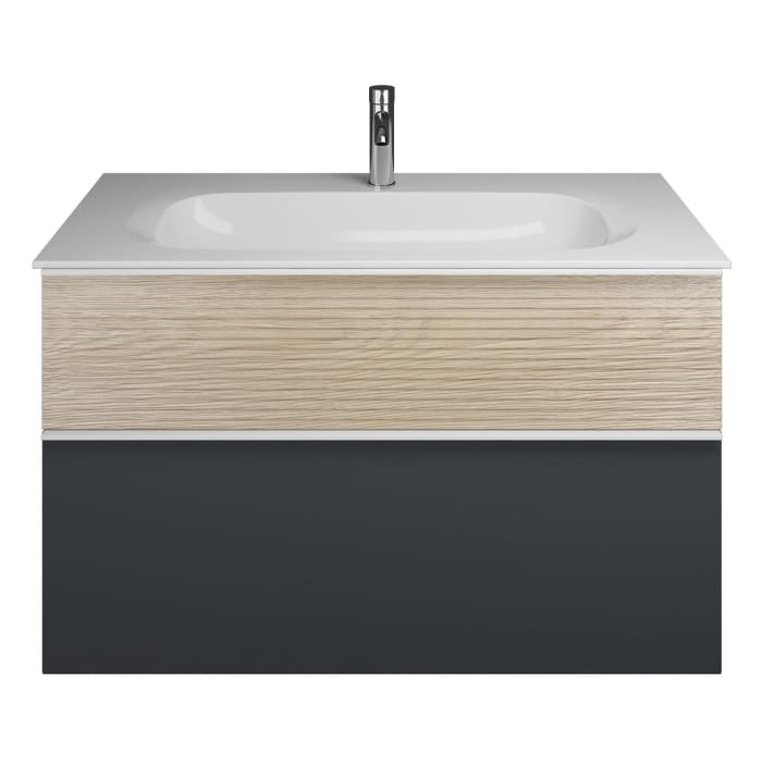 burgbad Fiumo Mineralguss-Waschtisch mit Unterschrank 102 cm, mit Griff G0223, oben mit Plissée-Struktur