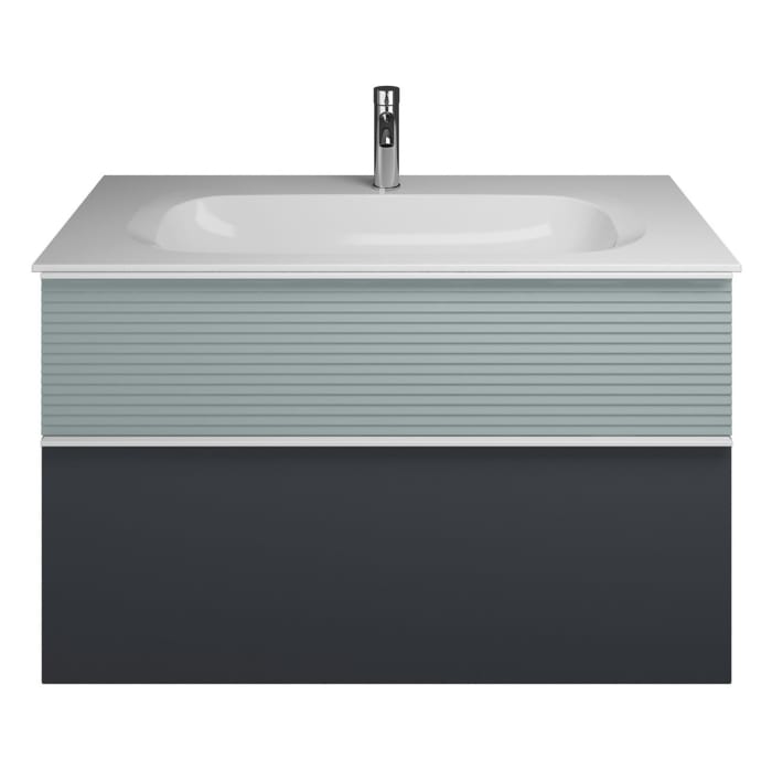 burgbad Fiumo Mineralguss-Waschtisch mit Unterschrank 102 cm, mit Griff G0223, oben mit Plissée-Struktur