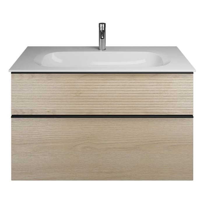 burgbad Fiumo Mineralguss-Waschtisch mit Unterschrank 102 cm, mit Griff G0200, oben mit Plissée-Struktur