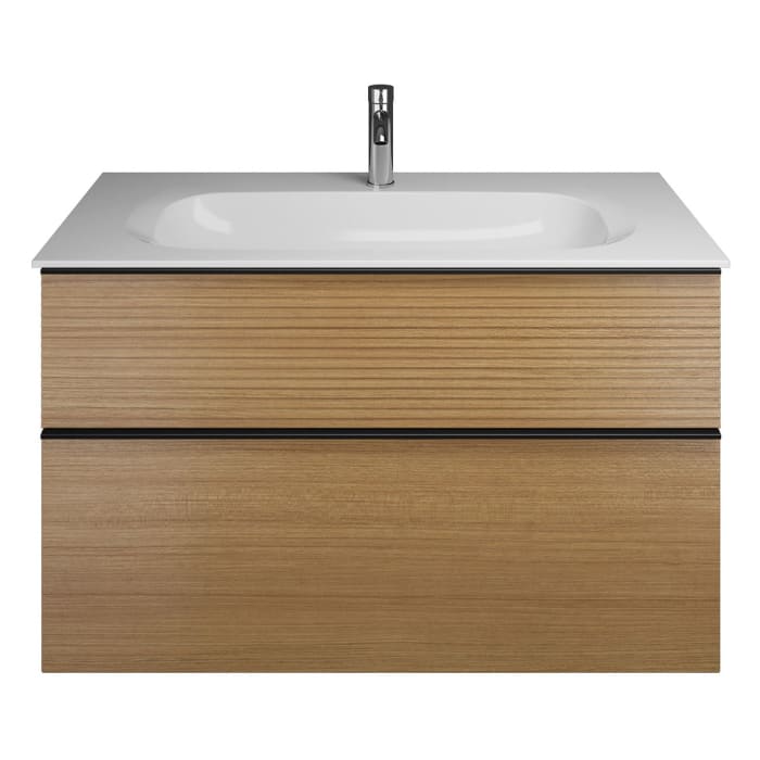 burgbad Fiumo Mineralguss-Waschtisch mit Unterschrank 102 cm, mit Griff G0200, oben mit Plissée-Struktur