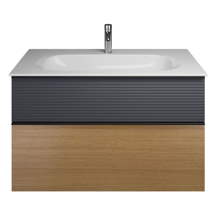 burgbad Fiumo Mineralguss-Waschtisch mit Unterschrank 102 cm, mit Griff G0200, oben mit Plissée-Struktur