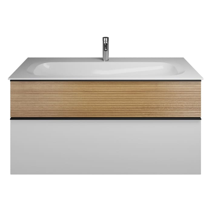 burgbad Fiumo Mineralguss-Waschtisch mit Unterschrank 122 cm, mit 1 Hahnloch, mit Griff G0200, oben mit Plissée-Struktur