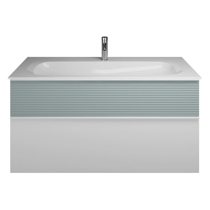 burgbad Fiumo Mineralguss-Waschtisch mit Unterschrank 122 cm, mit 1 Hahnloch, mit Griff G0223, oben mit Plissée-Struktur