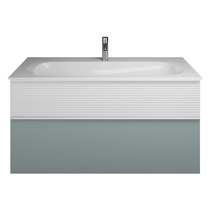 burgbad Fiumo Mineralguss-Waschtisch mit Unterschrank 122 cm, mit 1 Hahnloch, mit Griff G0223, oben mit Plissée-Struktur