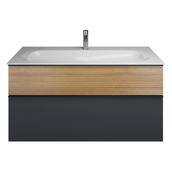 burgbad Fiumo Mineralguss-Waschtisch mit Unterschrank 122 cm, mit 1 Hahnloch, mit Griff G0200, oben mit Plissée-Struktur