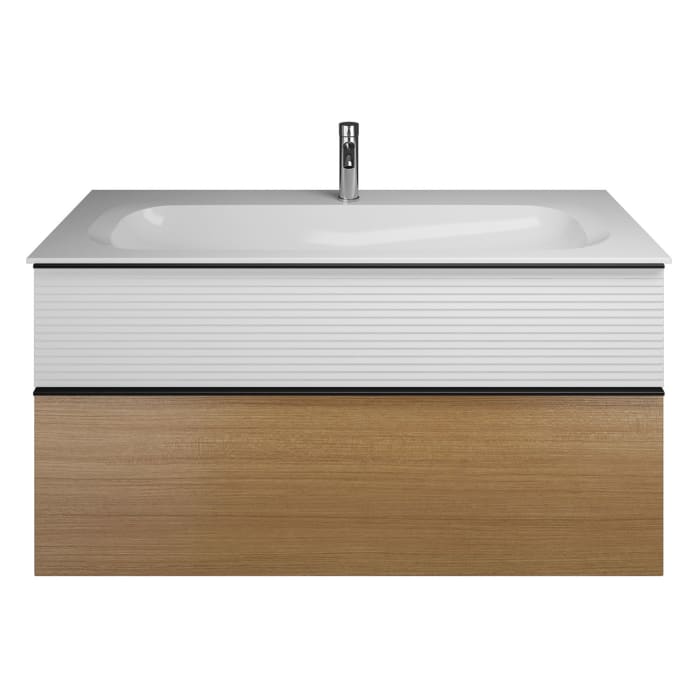 burgbad Fiumo Mineralguss-Waschtisch mit Unterschrank 122 cm, mit 1 Hahnloch, mit Griff G0200, oben mit Plissée-Struktur