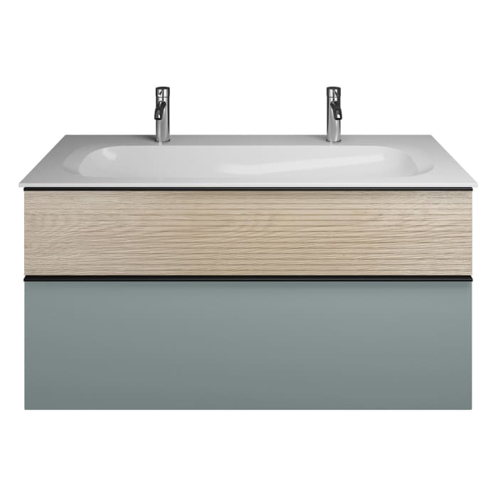 burgbad Fiumo Mineralguss-Waschtisch mit Unterschrank 122 cm, mit 2 Hahnlöcher, mit Griff G0200, oben mit Plissée-Struktur