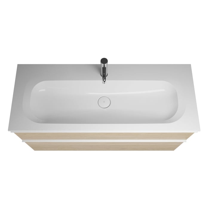 burgbad Fiumo Mineralguss-Waschtisch mit Unterschrank 122 cm, mit 1 Hahnloch, mit Griff G0223