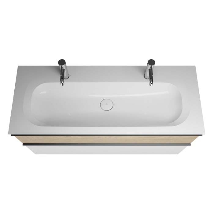 burgbad Fiumo Mineralguss-Waschtisch mit Unterschrank 122 cm, mit 2 Hahnlöcher, mit Griff G0200