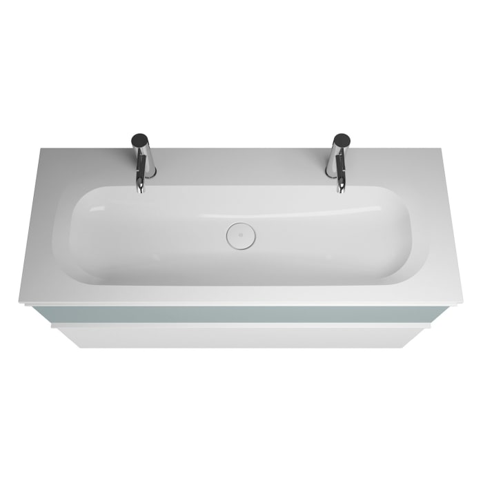 burgbad Fiumo Mineralguss-Waschtisch mit Unterschrank 122 cm, mit 2 Hahnlöcher, mit Griff G0223