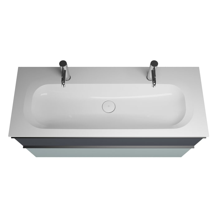 burgbad Fiumo Mineralguss-Waschtisch mit Unterschrank 122 cm, mit 2 Hahnlöcher, mit Griff G0200