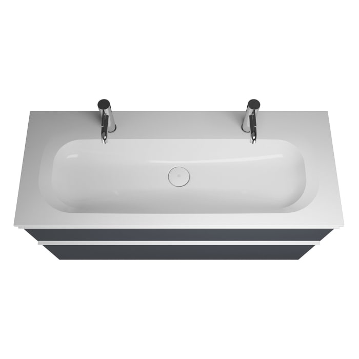 burgbad Fiumo Mineralguss-Waschtisch mit Unterschrank 122 cm, mit 2 Hahnlöcher, mit Griff G0223