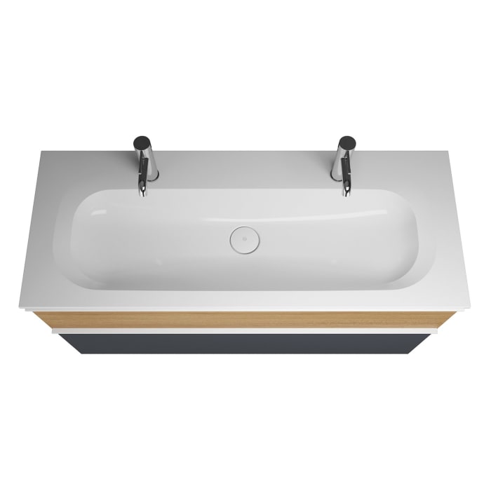 burgbad Fiumo Mineralguss-Waschtisch mit Unterschrank 122 cm, mit 2 Hahnlöcher, mit Griff G0223