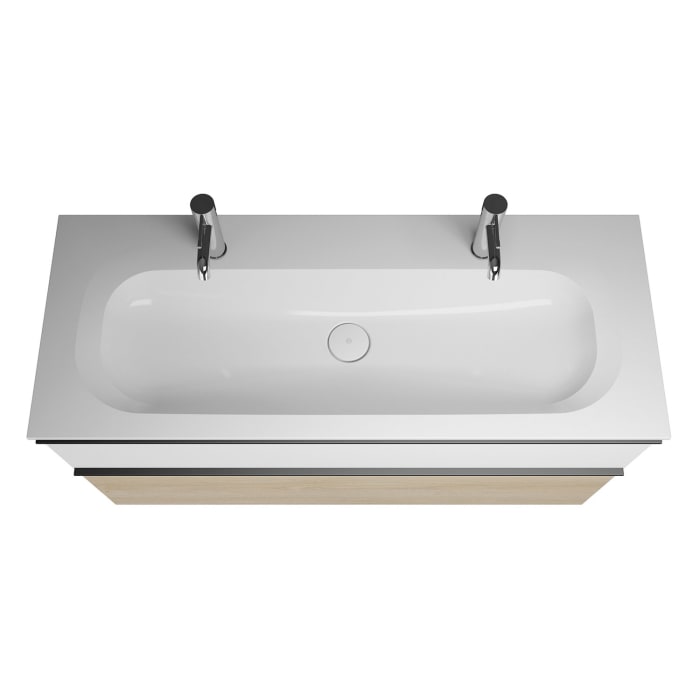 burgbad Fiumo Mineralguss-Waschtisch mit Unterschrank 122 cm, mit 2 Hahnlöcher, mit Griff G0200