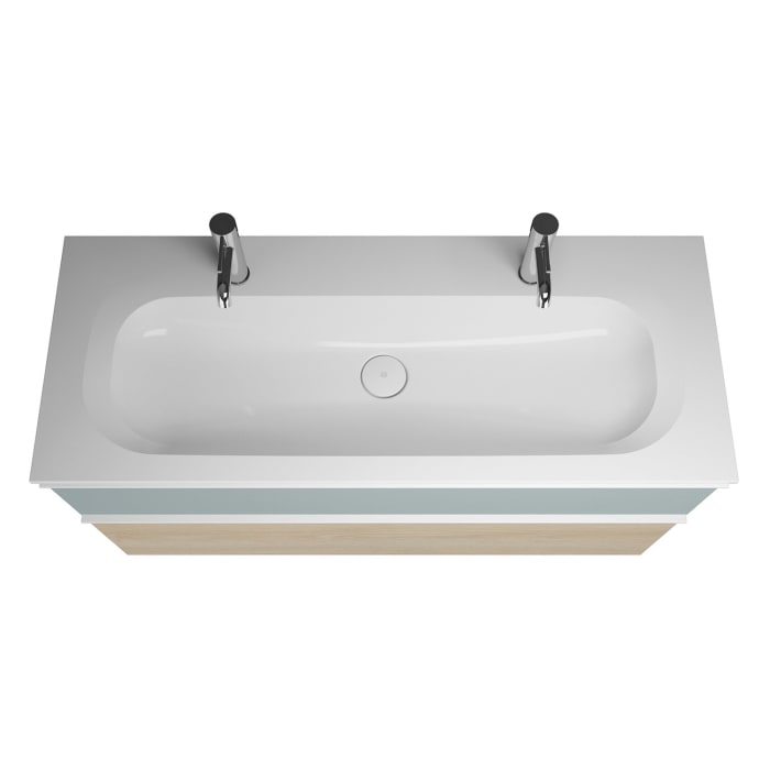 burgbad Fiumo Mineralguss-Waschtisch mit Unterschrank 122 cm, mit 2 Hahnlöcher, mit Griff G0223