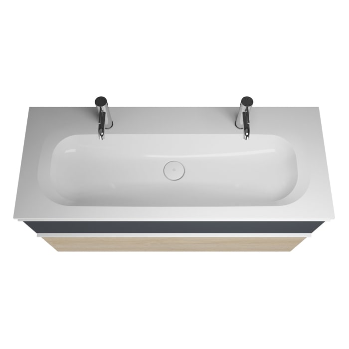 burgbad Fiumo Mineralguss-Waschtisch mit Unterschrank 122 cm, mit 2 Hahnlöcher, mit Griff G0223