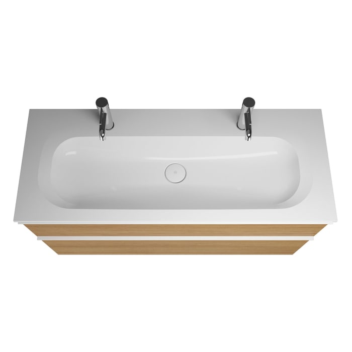 burgbad Fiumo Mineralguss-Waschtisch mit Unterschrank 122 cm, mit 2 Hahnlöcher, mit Griff G0223