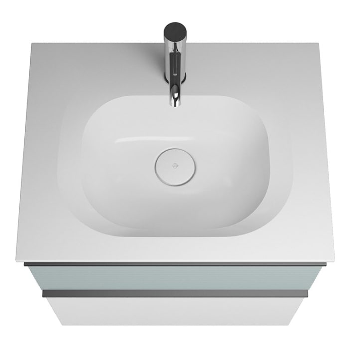 burgbad Fiumo Mineralguss-Waschtisch mit Unterschrank 62 cm, mit Griff G0200, oben mit Plissée-Struktur