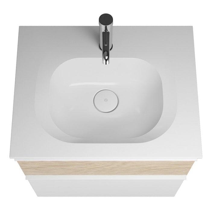 burgbad Fiumo Mineralguss-Waschtisch mit Unterschrank 62 cm, mit Griff G0223, oben mit Plissée-Struktur