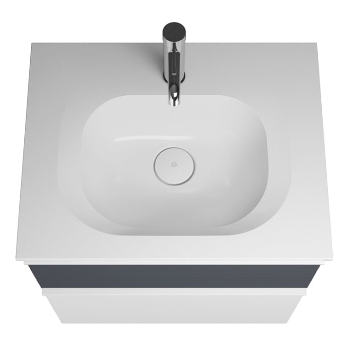 burgbad Fiumo Mineralguss-Waschtisch mit Unterschrank 62 cm, mit Griff G0223, oben mit Plissée-Struktur