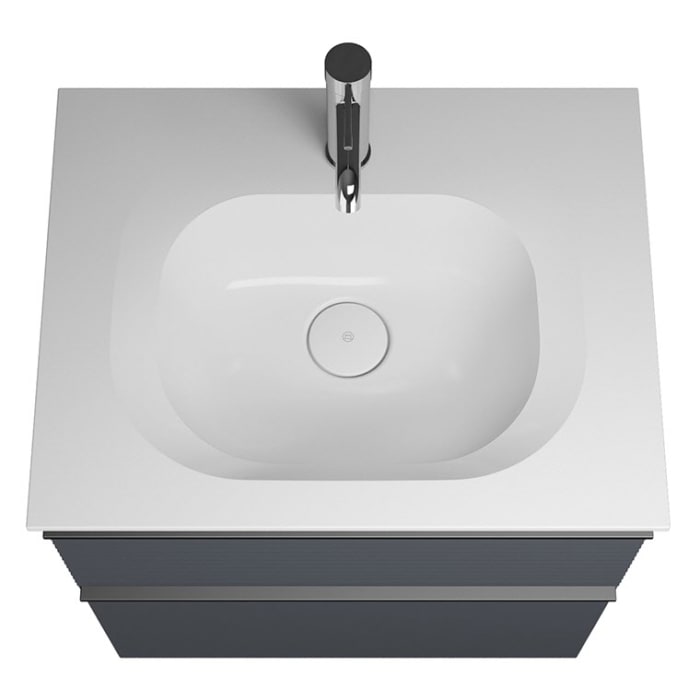 burgbad Fiumo Mineralguss-Waschtisch mit Unterschrank 62 cm, mit Griff G0200, oben mit Plissée-Struktur