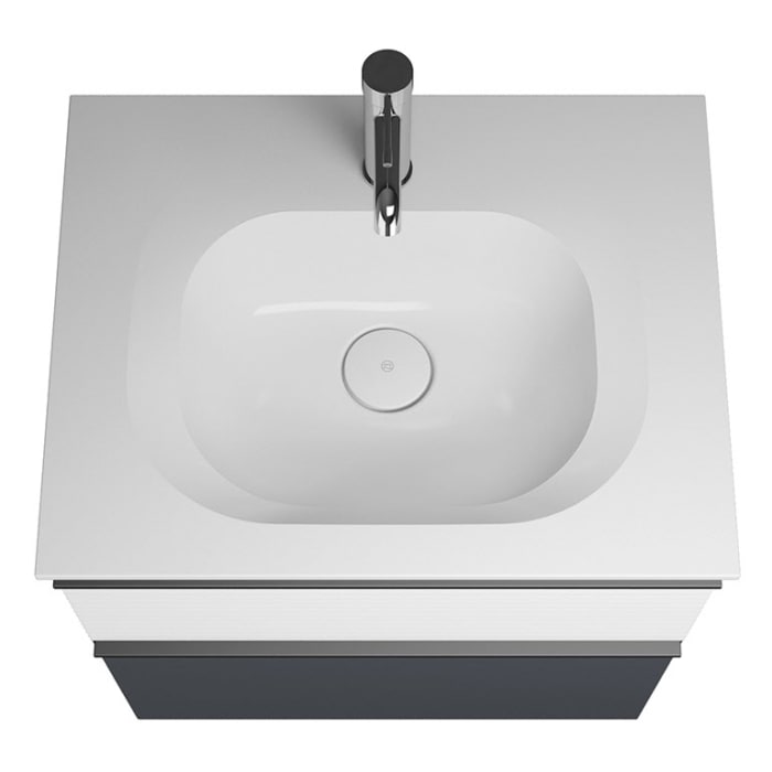 burgbad Fiumo Mineralguss-Waschtisch mit Unterschrank 62 cm, mit Griff G0200, oben mit Plissée-Struktur