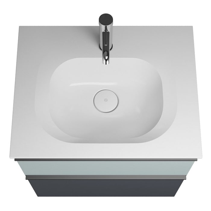 burgbad Fiumo Mineralguss-Waschtisch mit Unterschrank 62 cm, mit Griff G0200, oben mit Plissée-Struktur