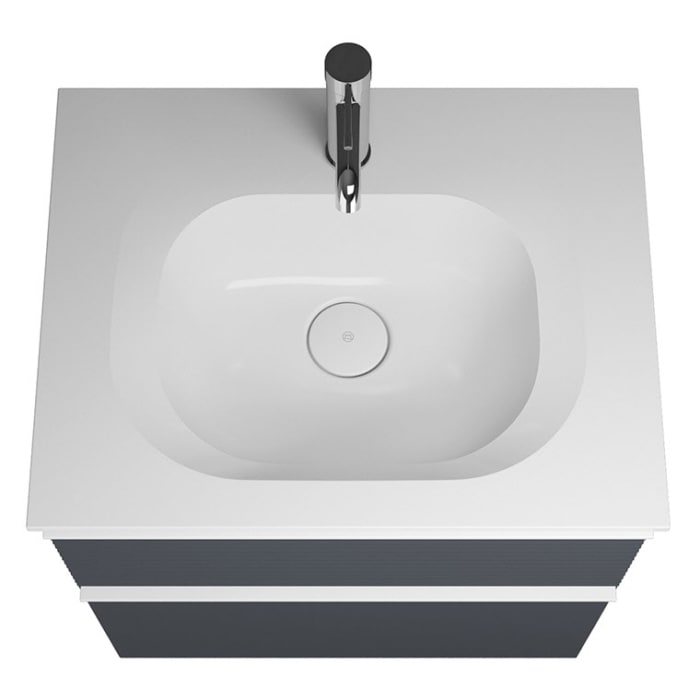 burgbad Fiumo Mineralguss-Waschtisch mit Unterschrank 62 cm, mit Griff G0223, oben mit Plissée-Struktur