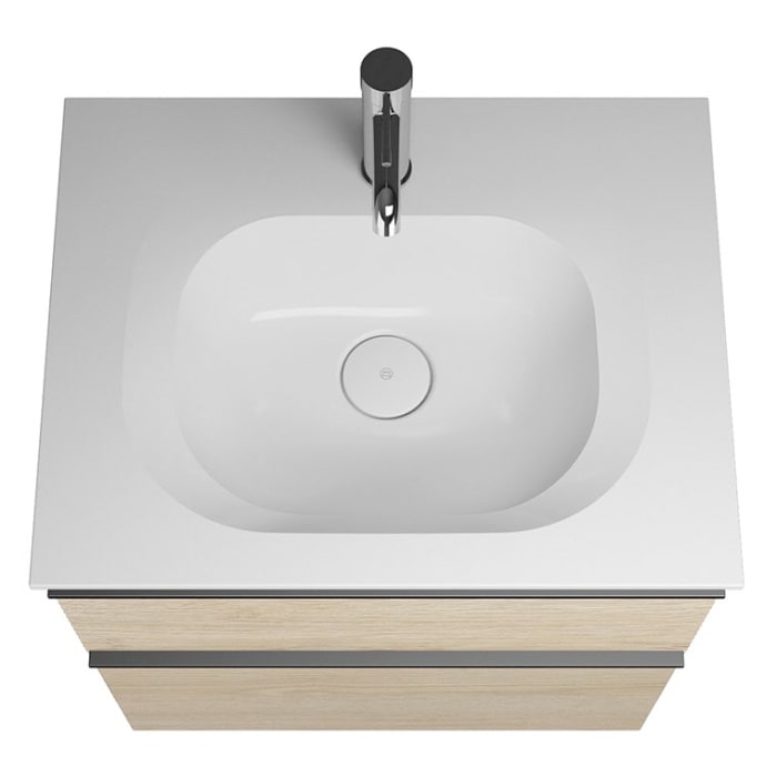 burgbad Fiumo Mineralguss-Waschtisch mit Unterschrank 62 cm, mit Griff G0200, oben mit Plissée-Struktur