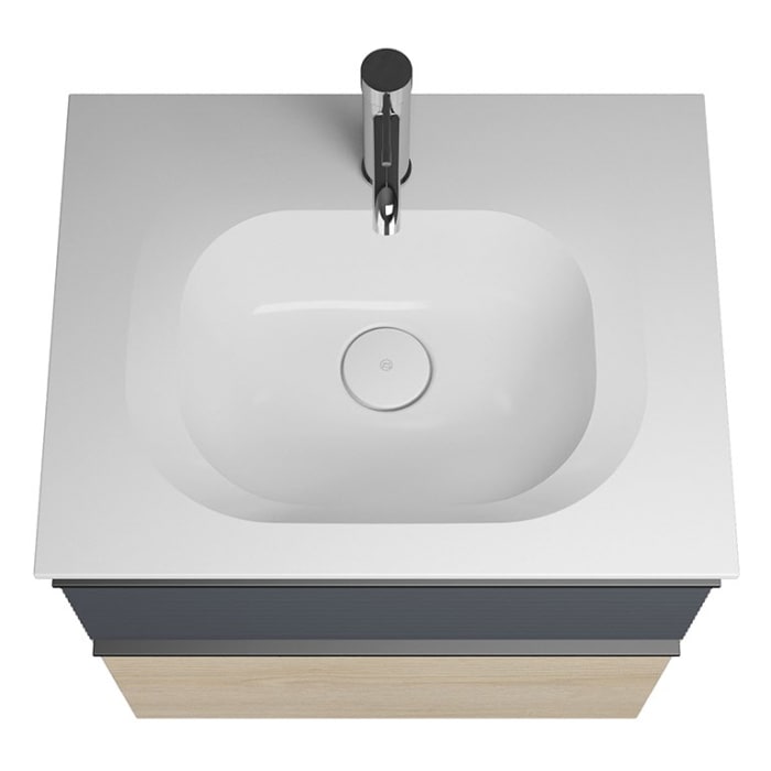 burgbad Fiumo Mineralguss-Waschtisch mit Unterschrank 62 cm, mit Griff G0200, oben mit Plissée-Struktur