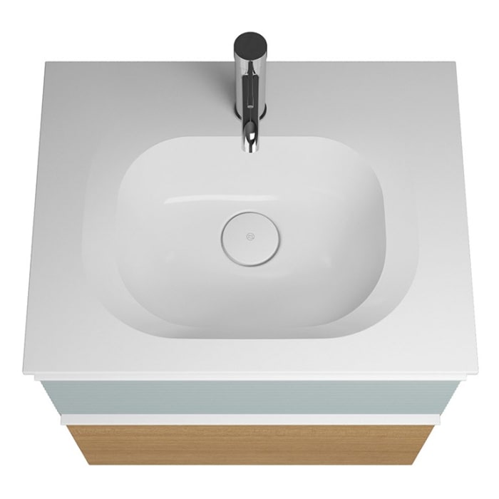 burgbad Fiumo Mineralguss-Waschtisch mit Unterschrank 62 cm, mit Griff G0223, oben mit Plissée-Struktur