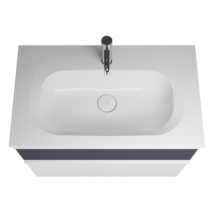 burgbad Fiumo Mineralguss-Waschtisch mit Unterschrank 82 cm, mit Griff G0223, oben mit Plissée-Struktur