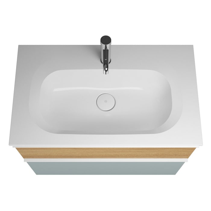 burgbad Fiumo Mineralguss-Waschtisch mit Unterschrank 82 cm, mit Griff G0223, oben mit Plissée-Struktur