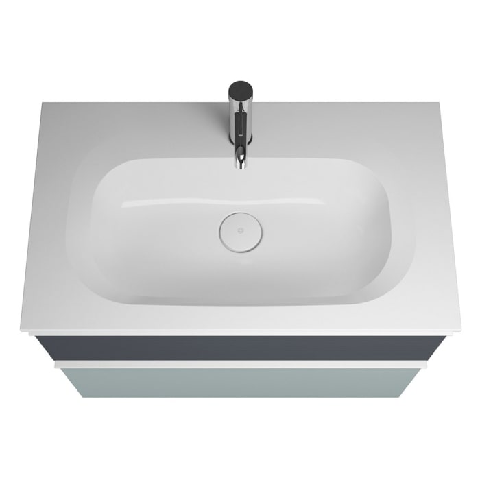 burgbad Fiumo Mineralguss-Waschtisch mit Unterschrank 82 cm, mit Griff G0223, oben mit Plissée-Struktur