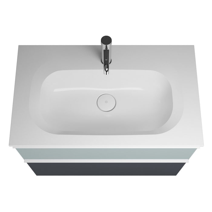 burgbad Fiumo Mineralguss-Waschtisch mit Unterschrank 82 cm, mit Griff G0223, oben mit Plissée-Struktur