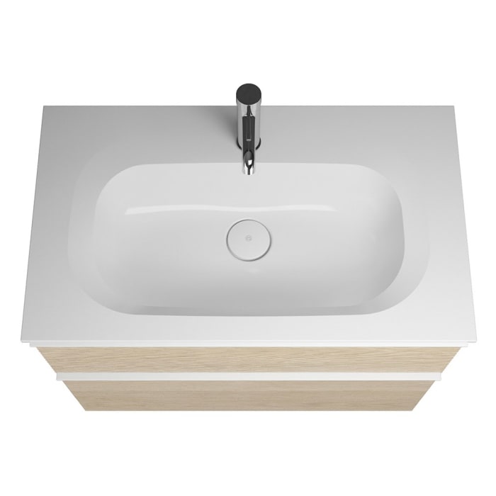 burgbad Fiumo Mineralguss-Waschtisch mit Unterschrank 82 cm, mit Griff G0223, oben mit Plissée-Struktur