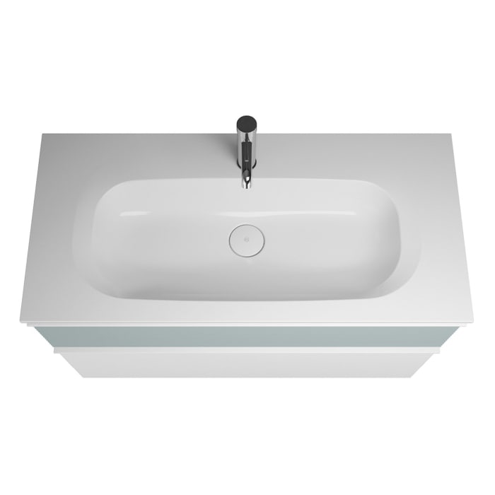 burgbad Fiumo Mineralguss-Waschtisch mit Unterschrank 102 cm, mit Griff G0223, oben mit Plissée-Struktur